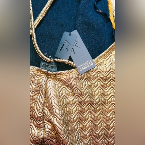 Rihanna for River Island Gold Metallic Crossover Back Dress size 8 - Picture 5 of 9